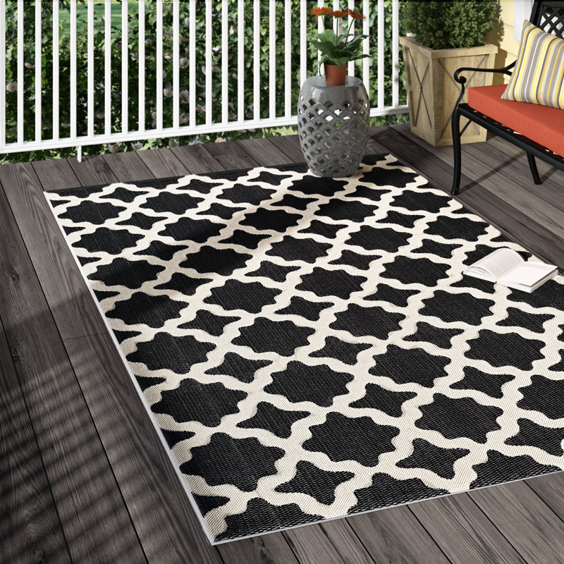 Charlton Home® Hervey Bay Moroccan Trellis Black/Beige Indoor/Outdoor